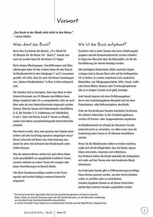 Produktbild: 20 x Musik f&uuml;r 45 Minuten - Klasse 1/2 - Band 2