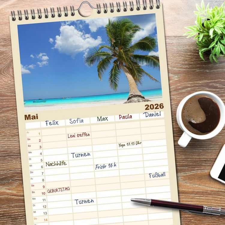 Produktbild: Familienplaner 2026 - Die sch&ouml;nsten Str&auml;nde Karibik mit 5 Spalten (Wandkalender, 21 x 45 cm) CALVENDO
