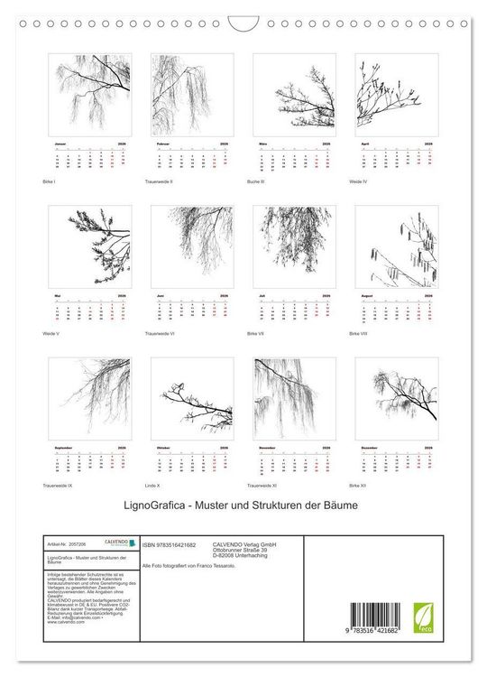 Produktbild: LignoGrafica - Muster und Strukturen der B&auml;ume (Wandkalender 2026 DIN A3 hoch), CALVENDO Monatskalender