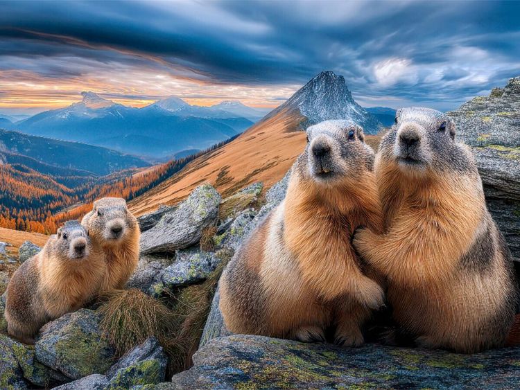 Produktbild: CALVENDO Puzzle Hallo, wir sind&acute;s - die Murmeltierfamilie | 1000 Teile Lege-Gr&ouml;&szlig;e 64x48cm Foto-Puzzle f&uuml;r gl&uuml;ckliche Stunden