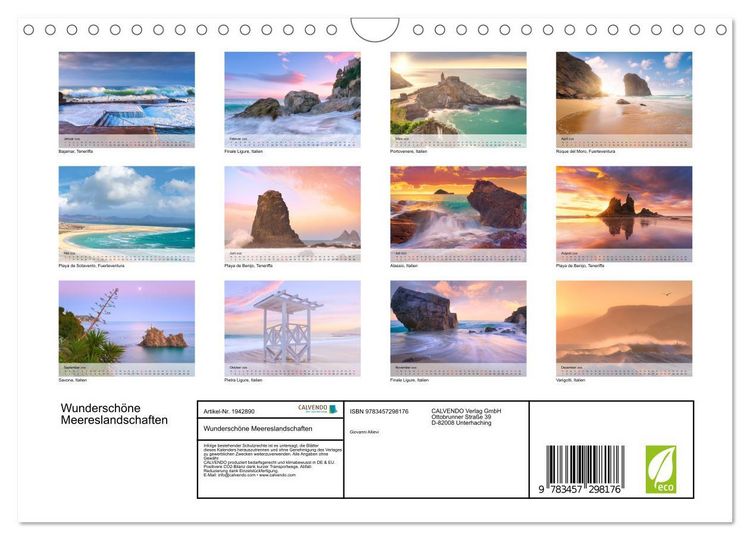 Produktbild: Wundersch&ouml;ne Meereslandschaften (Wandkalender 2026 DIN A4 quer), CALVENDO Monatskalender