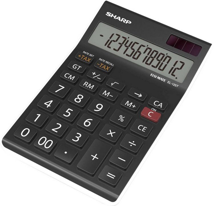 Produktbild: Sharp EL-125T Tischrechner Schwarz Display (Stellen): 12 solarbetrieben, batteriebetrieben (B x H x T) 112 x 13 x 176 mm