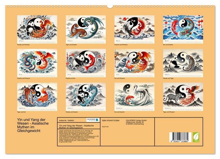 Produktbild: Yin und Yang der Wesen - Asiatische Mythen im Gleichgewicht (hochwertiger Premium Wandkalender 2026 DIN A2 quer), Kunstdruck in Hochglanz