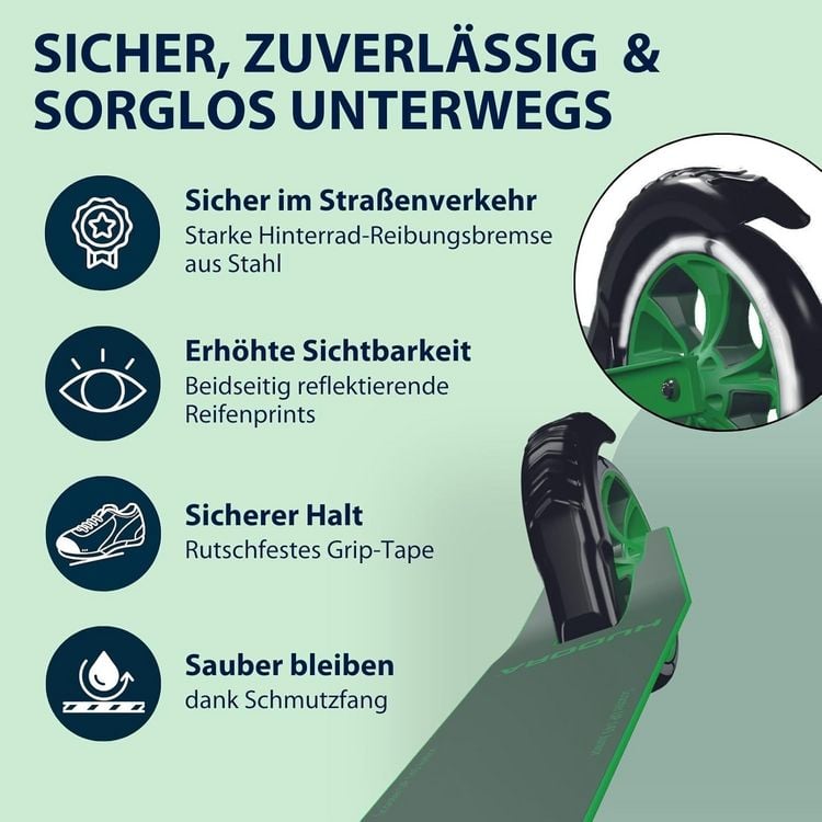 Produktbild: HUDORA 14470 - Scooter Up 145 Junior, pine/grass gr&uuml;n, Alu-Cityroller ab 3 Jahren