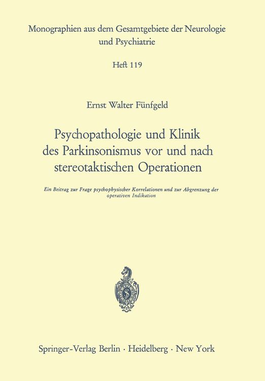 Produktbild: Psychopathologie und Klinik des Parkinsonismus vor und nach stereotaktischen Operationen