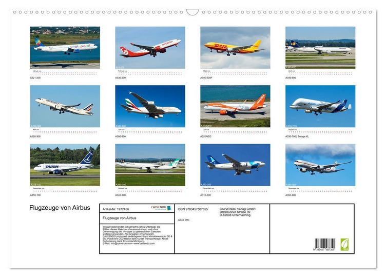 Produktbild: Flugzeuge von Airbus (Wandkalender 2026 DIN A2 quer), CALVENDO Monatskalender