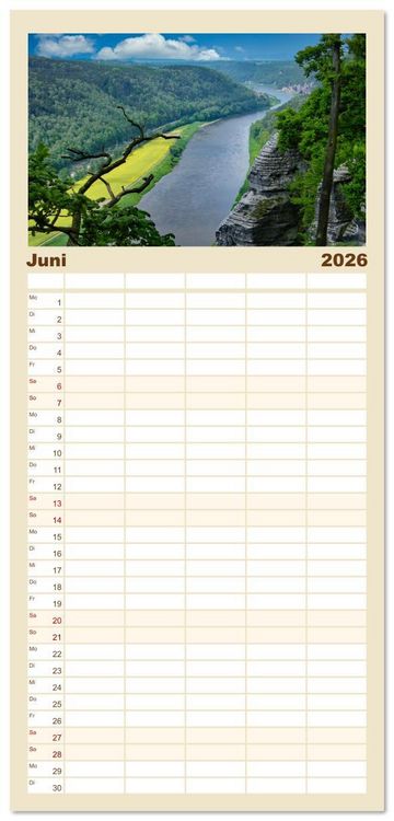 Produktbild: Familienplaner 2026 - Die malerische Elbe mit 5 Spalten (Wandkalender, 21 x 45 cm) CALVENDO