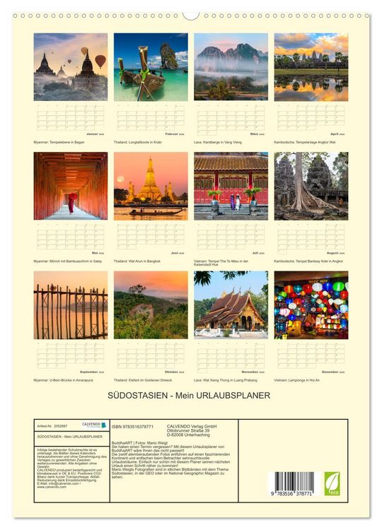 Produktbild: S&Uuml;DOSTASIEN - Mein URLAUBSPLANER (Wandkalender 2026 DIN A2 hoch), CALVENDO Monatskalender
