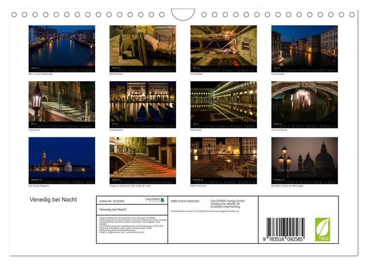 Produktbild: Venedig bei Nacht (Wandkalender 2026 DIN A4 quer), CALVENDO Monatskalender