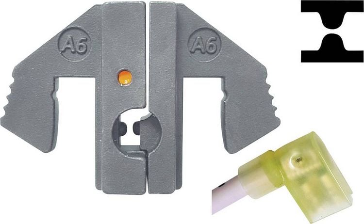Produktbild: TOOLCRAFT PLE-0A6 Crimp-Eins&auml;tze Isolierte Flachsteckh&uuml;lsen Quetschbereich: 4.0 bis 6.0 mm&sup2; Passend f&uuml;r Marke (Zangen): TOOLCRAFT PZ-500