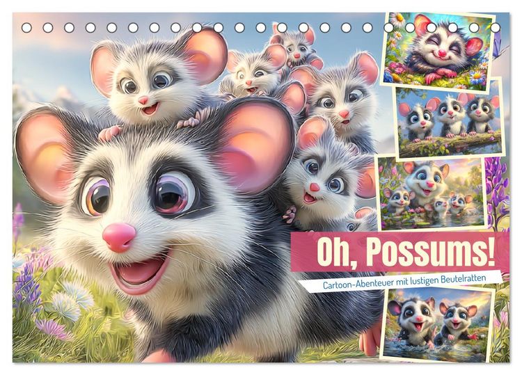 Produktbild: Oh, Possums! Cartoon-Abenteuer mit lustigen Beutelratten (Tischkalender 2026 DIN A5 quer), CALVENDO Monatskalender