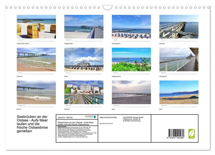 Produktbild: Seebr&uuml;cken an der Ostsee - Aufs Meer laufen und die frische Ostseebrise genie&szlig;en (Wandkalender 2026 DIN A3 quer), CALVENDO Monatskalender