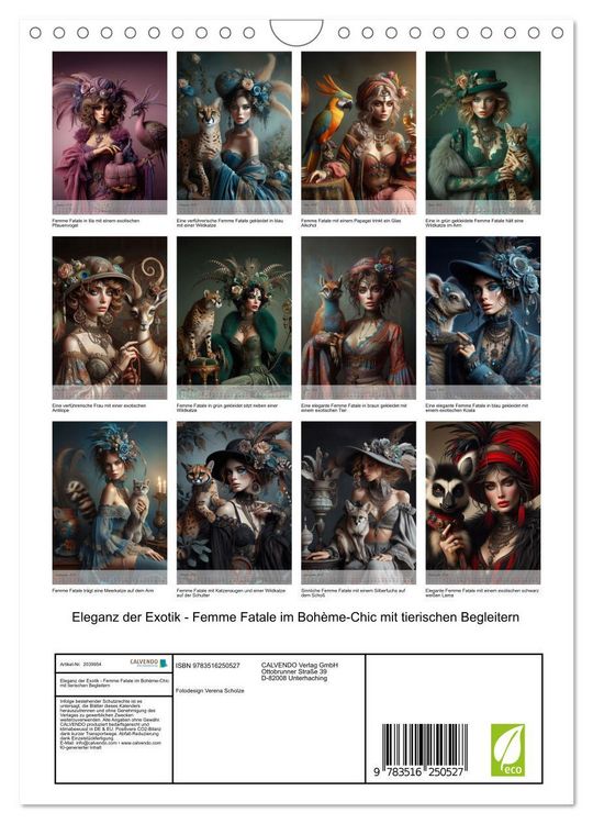 Produktbild: Eleganz der Exotik - Femme Fatale im Boh&egrave;me-Chic mit tierischen Begleitern (Wandkalender 2026 DIN A4 hoch), CALVENDO Monatskalender