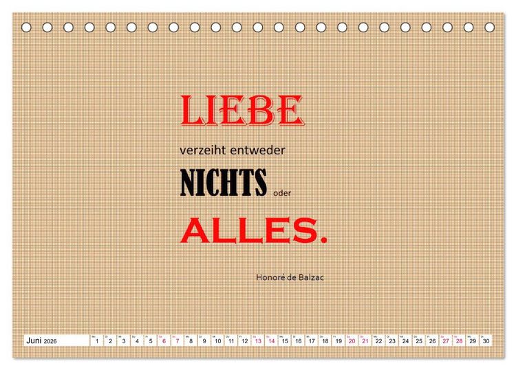 Produktbild: Zitate und Spr&uuml;che In Sachen LIEBE (Tischkalender 2026 DIN A5 quer), CALVENDO Monatskalender