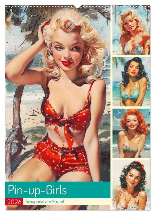Produktbild: Pin-up-Girls. Sexappeal am Strand (Wandkalender 2026 DIN A2 hoch), CALVENDO Monatskalender