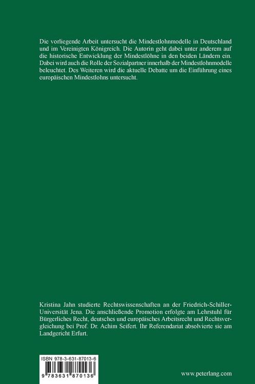 Produktbild: Der gesetzliche Mindestlohn in Deutschland und im Vereinigten K&ouml;nigreich
