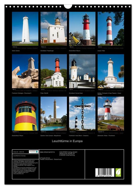 Produktbild: Leuchtt&uuml;rme in Europa (Wandkalender 2026 DIN A3 hoch), CALVENDO Monatskalender