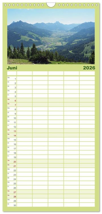Produktbild: Familienplaner 2026 - Bergerlebnisse im Tannheimer Tal mit 5 Spalten (Wandkalender, 21 x 45 cm) CALVENDO