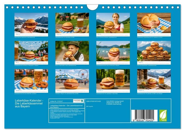 Produktbild: Leberk&auml;se-Kalender - Die Leberk&auml;ssemmel aus Bayern (Wandkalender 2026 DIN A4 quer), CALVENDO Monatskalender