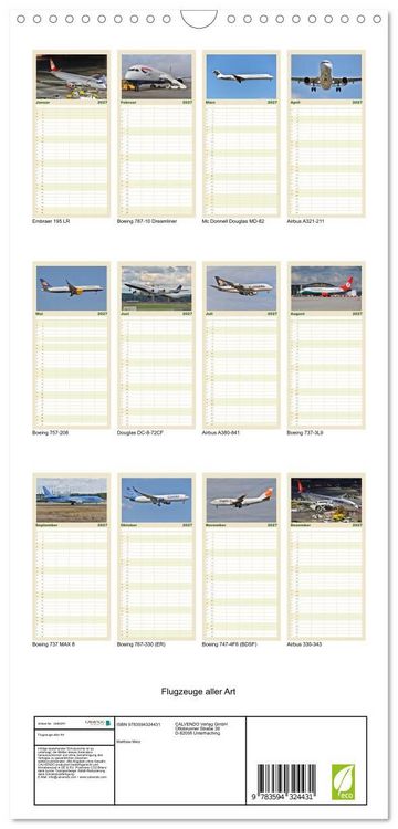 Produktbild: Familienplaner 2027 - Flugzeuge aller Art mit 5 Spalten (Wandkalender, 21 x 45 cm) CALVENDO