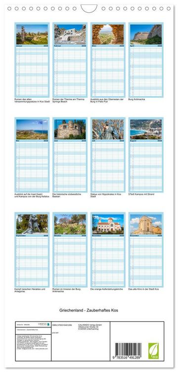 Produktbild: Familienplaner 2026 - Griechenland - Zauberhaftes Kos mit 5 Spalten (Wandkalender, 21 x 45 cm) CALVENDO