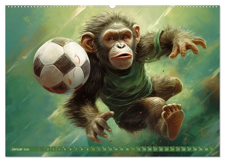 Produktbild: Fu&szlig;ballfieber bei den Babyaffen (hochwertiger Premium Wandkalender 2026 DIN A2 quer), Kunstdruck in Hochglanz