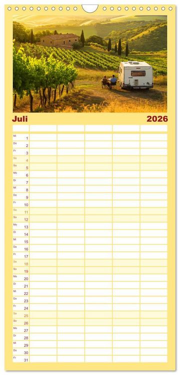 Produktbild: Familienplaner 2026 - Abenteuer Wildcamping - Mit dem Camper um die Welt mit 5 Spalten (Wandkalender, 21 x 45 cm) CALVENDO