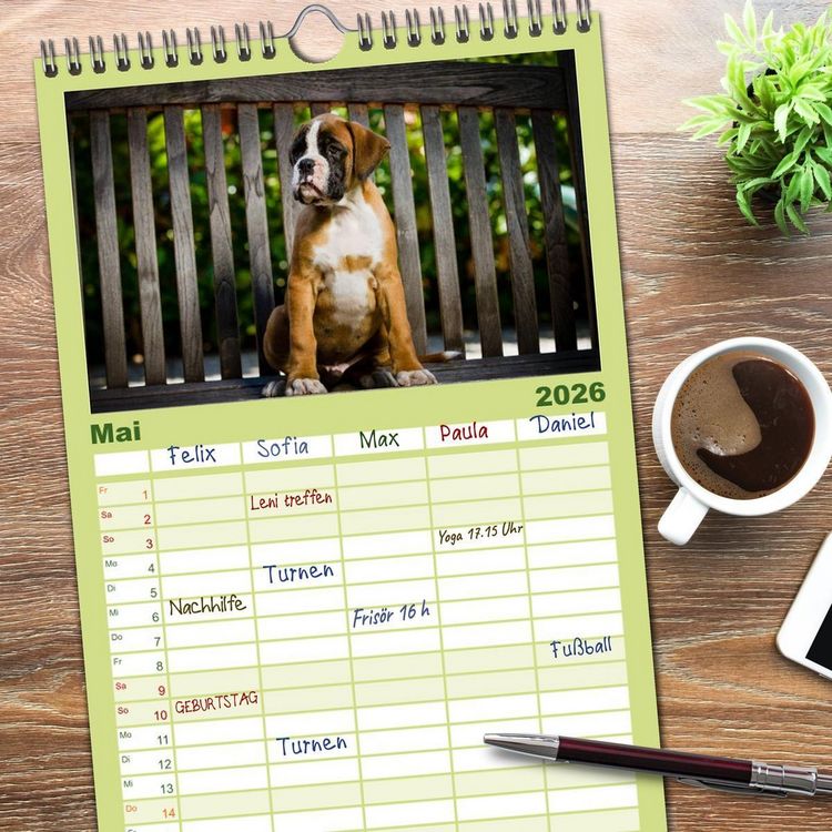 Produktbild: Familienplaner 2026 - Wenn ich gro&szlig; bin werd' ich Boxer mit 5 Spalten (Wandkalender, 21 x 45 cm) CALVENDO