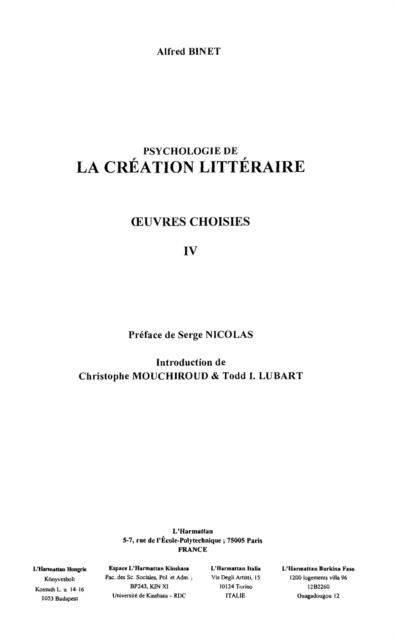 Produktbild: Psychologie de la creation litteraire oe
