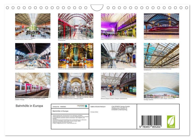 Produktbild: Bahnh&ouml;fe in Europa (Wandkalender 2026 DIN A4 quer), CALVENDO Monatskalender