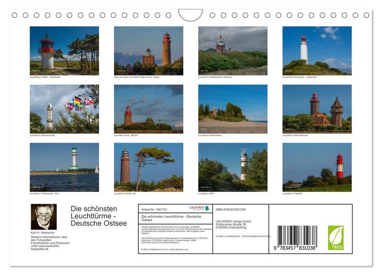 Produktbild: Die sch&ouml;nsten Leuchtt&uuml;rme - Deutsche Ostsee (Wandkalender 2026 DIN A4 quer), CALVENDO Monatskalender