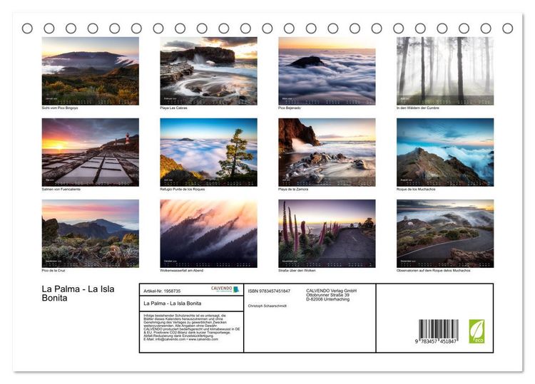 Produktbild: La Palma - La Isla Bonita (Tischkalender 2026 DIN A5 quer), CALVENDO Monatskalender