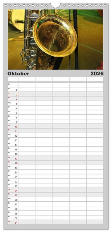 Produktbild: Familienplaner 2026 - SAXOPHON - on stage mit 5 Spalten (Wandkalender, 21 x 45 cm) CALVENDO