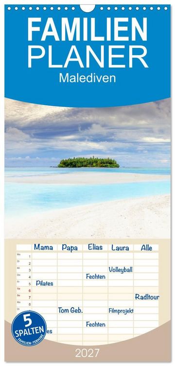 Produktbild: Familienplaner 2027 - Malediven, Perle im Indischen Ozean mit 5 Spalten (Wandkalender, 21 x 45 cm) CALVENDO