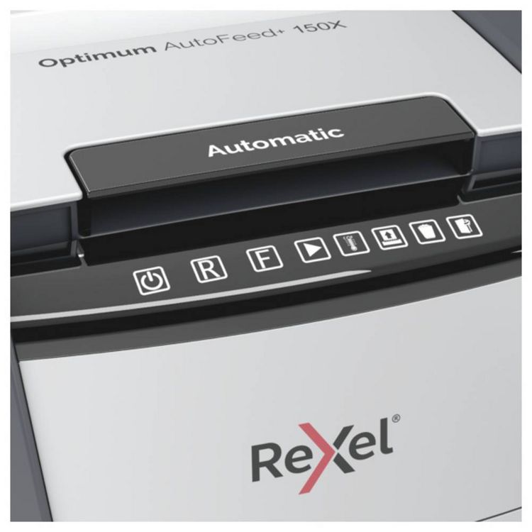 Produktbild: Rexel Optimum AutoFeed+ 150X Aktenvernichter 150 Blatt Mikroschnitt 4 x 28 mm P-4 44 l Vernichtet auch B&uuml;roklammern, Heftklammern, Kreditkarte