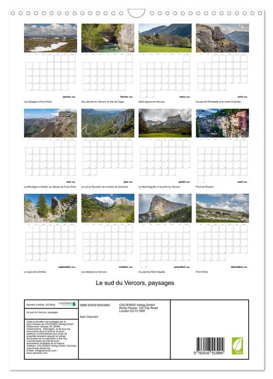 Produktbild: Le sud du Vercors, paysages (Calendrier mural 2026 DIN A3 horizontal), CALVENDO calendrier mensuel