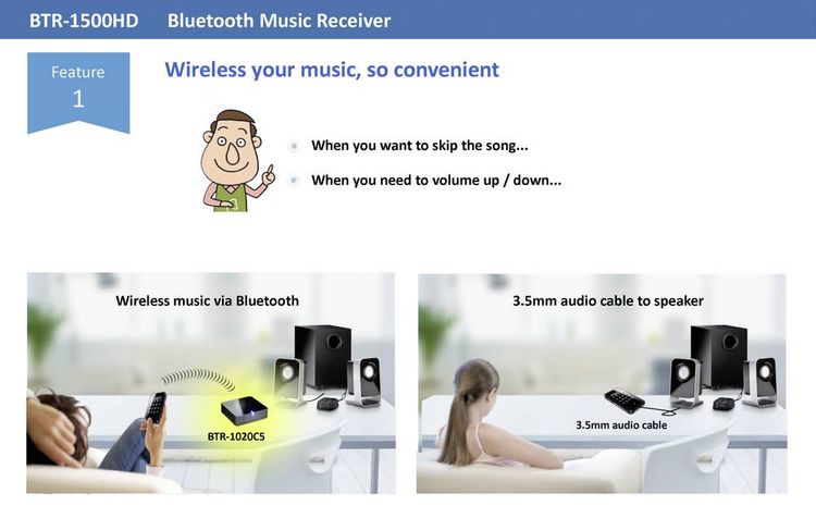 Produktbild: Renkforce Bluetooth&reg; Musik-Empf&auml;nger Bluetooth Version: 5.0 20m aptX&reg;-Technologie