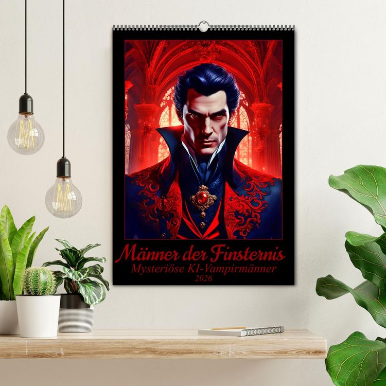 Produktbild: M&auml;nner der Finsternis - Mysteri&ouml;se KI-Vampirm&auml;nner (Wandkalender 2026 DIN A2 hoch), CALVENDO Monatskalender