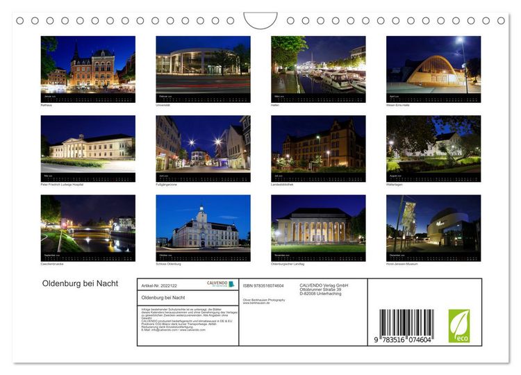 Produktbild: Oldenburg bei Nacht (Wandkalender 2026 DIN A4 quer), CALVENDO Monatskalender