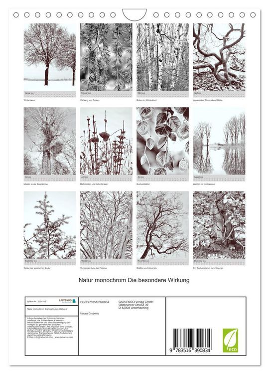 Produktbild: Natur monochrom Die besondere Wirkung (Wandkalender 2026 DIN A4 hoch), CALVENDO Monatskalender