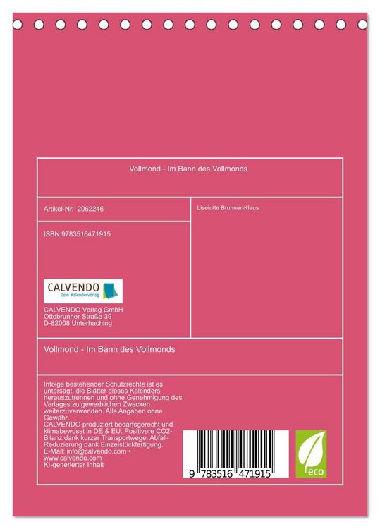 Produktbild: Vollmond - Im Bann des Vollmonds (Tischkalender 2026 DIN A5 hoch), CALVENDO Monatskalender