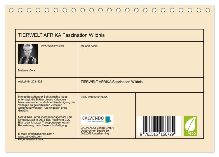 Produktbild: TIERWELT AFRIKA Faszination Wildnis (Tischkalender 2026 DIN A5 quer), CALVENDO Monatskalender