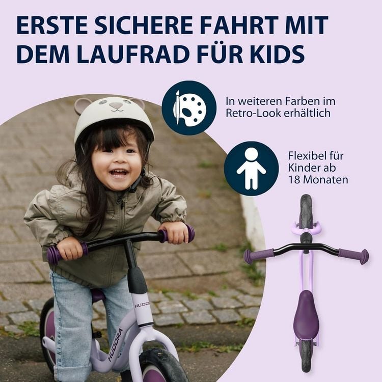Produktbild: HUDORA 10921 - Laufrad Cruisy 10 lavender, f&uuml;r Kinder von 73-100 cm, Sitzh&ouml;he: 24-31,5 cm