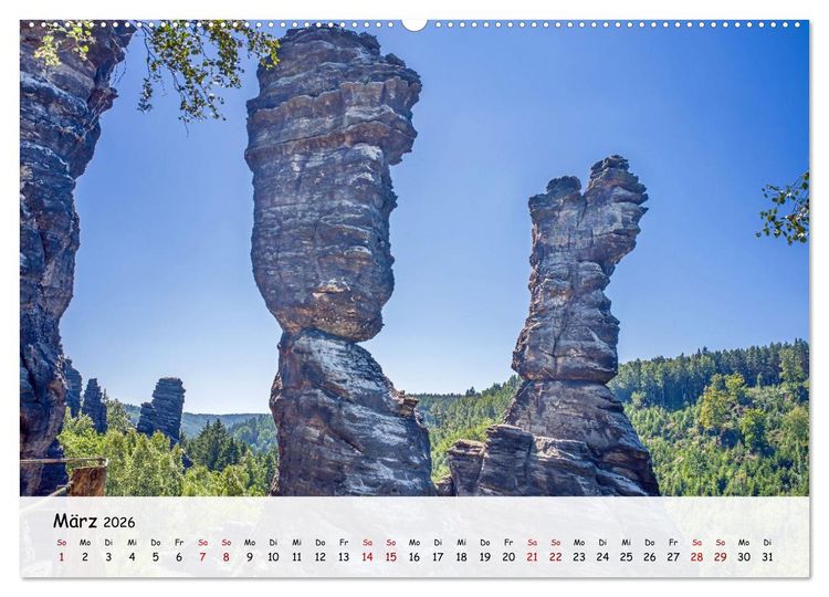 Produktbild: S&auml;chsische Schweiz - Beeindruckende Felsen und unber&uuml;hrte Natur (hochwertiger Premium Wandkalender 2026 DIN A2 quer), Kunstdruck in Hochglanz