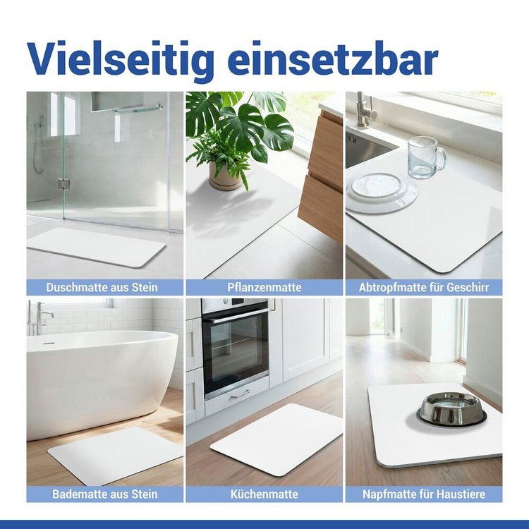 Produktbild: Diatomit Badematte Mod. Simi Wei&szlig;, 60 x 39 cm, schnelltrocknend und rutschsicher