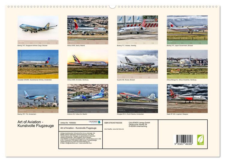 Produktbild: Art of Aviation - Kunstvolle Flugzeuge (hochwertiger Premium Wandkalender 2026 DIN A2 quer), Kunstdruck in Hochglanz