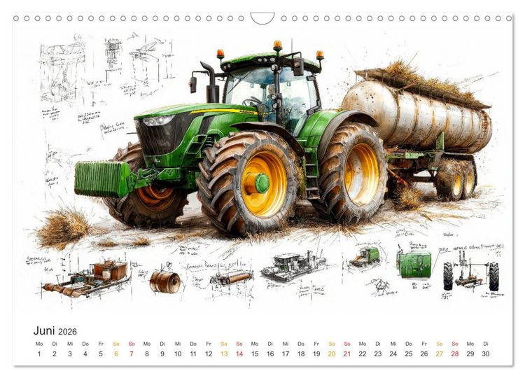 Produktbild: Traktoren - Design und Power Studien in Gr&uuml;n (Wandkalender 2026 DIN A3 quer), CALVENDO Monatskalender