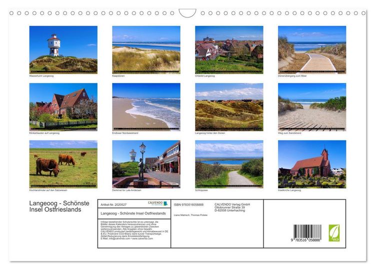 Produktbild: Langeoog - Sch&ouml;nste Insel Ostfrieslands (Wandkalender 2026 DIN A3 quer), CALVENDO Monatskalender