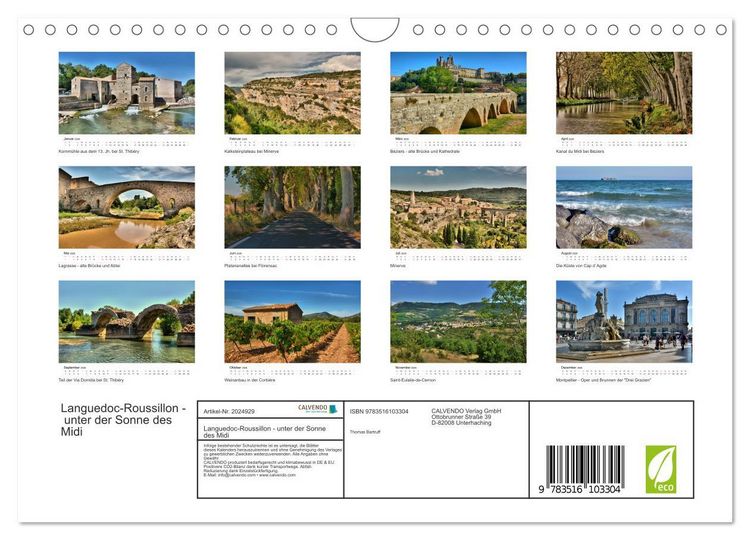 Produktbild: Languedoc-Roussillon - unter der Sonne des Midi (Wandkalender 2026 DIN A4 quer), CALVENDO Monatskalender