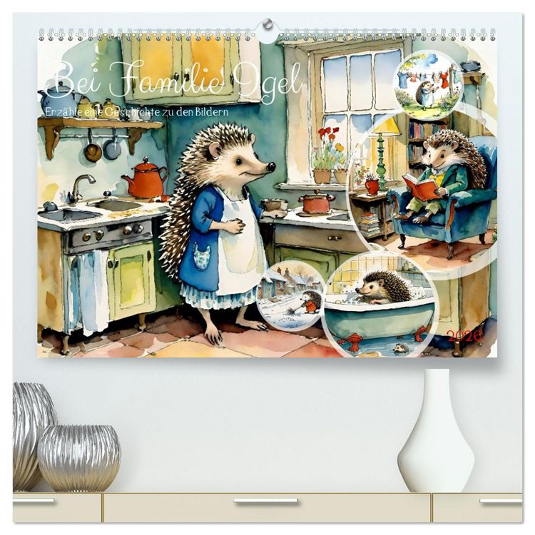 Produktbild: Bei Familie Igel (hochwertiger Premium Wandkalender 2026 DIN A2 quer), Kunstdruck in Hochglanz